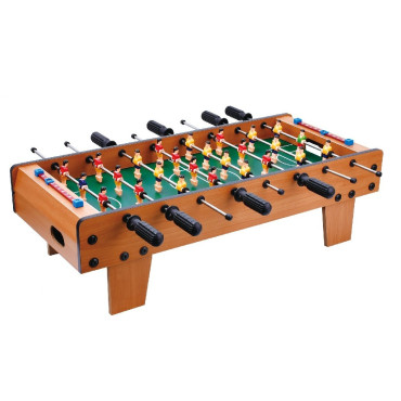 Masa de Fotbal cu Teren, Cyrax, cu Picioare Scurte, 8 Manere, Tablou de Scor, 64 x 20 x 47 cm, din Lemn/Otel/ABS, Maro