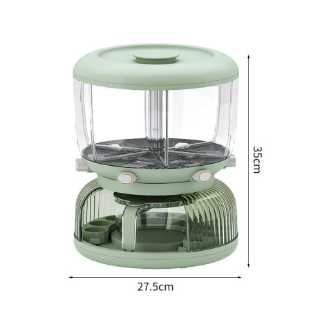 Dozator Etajat de Cereale Cyrax, Rotativ 360, 6 Compartimente, Capacitate 10L, Cofraj Special pentru Oua, Vas pentru Scurgerea Cerealelor, 35x27.5 cm, Verde