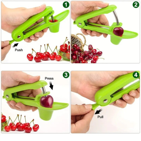 Dispozitiv de Scos Samburi, Cyrax, Manual, cu 1 Gaura, pentru Cirese/Masline, 20.5 x 3.8 x 13 cm, din ABS+Otel Inoxidabil, cu Maner, Verde