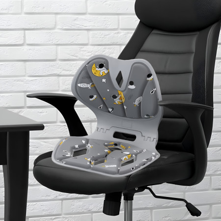 Suport pentru Scaun, Cyrax, pentru Corectarea Posturii, Portabil, Pliabil, Ergonomic, Ameliorare Durere, Respirabil, 35x32x30 cm, Marime L, Model Rachete, Gri