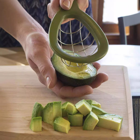 Feliator de Avocado, Cyrax, pentru Taierea in Cubulete, Multifunctional, pentru Bucatarie, Otel Inoxidabil, ABS, 16x8x5 cm, Verde