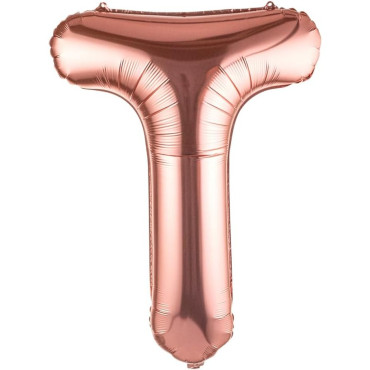 Balon Folie Metalizata Litera T, Cyrax, 40 cm, Umflati cu Heliu sau Aer, Ambalaj Individual, Pai inclus, Rose Gold