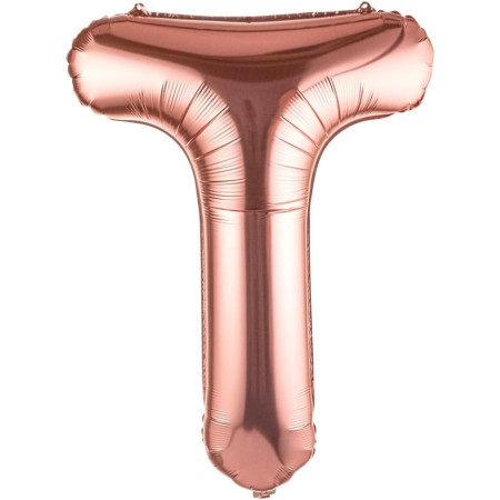 Balon Folie Metalizata Litera T, Cyrax, 40 cm, Umflati cu Heliu sau Aer, Ambalaj Individual, Pai inclus, Rose Gold