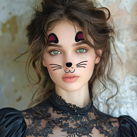 Sticker Temporar pentru Fata, Cyrax, pentru Machiaj, Face Art, Halloween, Teatru, Model Pisica, Mov