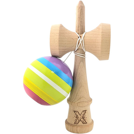 Kendama X Originala, Profesionala, Cyrax, din Lemn, Super Sticky, 18 cm, Multicolor