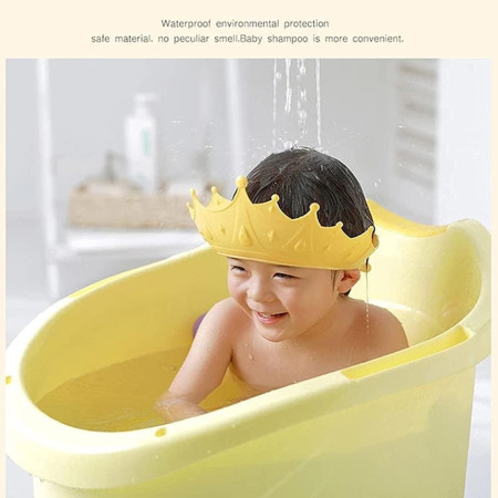 Cyrax Viziera de Protectie Baie Pentru Copii, Fippy, Model Coroana, Dimensiune ajustabila, Durabil, Usor de curatat, Impotriva Samponului, pentru Ochi si Urechi, TPE+PP, Galbena