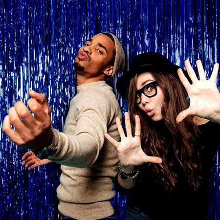 Perdea Franjurata, Cyrax, Model Decor Petrecere, pentru Fundal de Poze, Amenajare Colorata a Petrecerii, Dimensiune 100x200 cm, Albastru Inchis