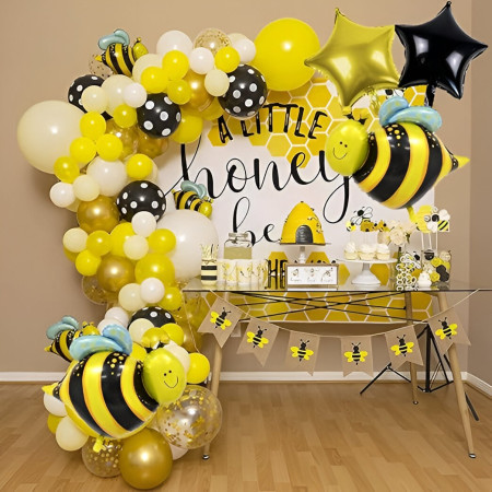 Balon din Folie Metalizata, Cyrax, Mini Figurine, Model Albinuță, 36x42cm, Ambalaj Individual, Pai Inclus, Umflare cu Aer sau Heliu, Multicolor