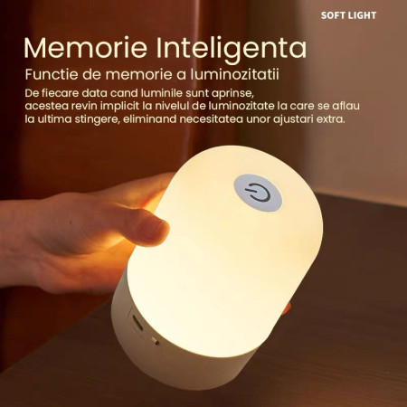 Lampa LED Reincarcabila,  Control tactil, Lumina in 3 culori albe, Lampa pentru Dormitor, 16 Culori RGB, Lumina de Noapte in Camera Copiilor, 11 x 8 x 8 cm, Alb