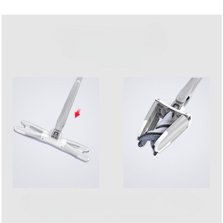 Mop Plat,  cu Sistem de Stoarcere, 2 Lavete Incluse, Lungime Telescopica 140 cm, Argintiu