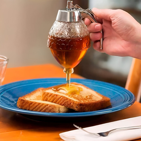 Dozator de Miere, Cyrax, Dispenser fara Picurare, Borcan Tip Fagure, fara Scurgeri, pentru Zahar si Sirop, 15x8 cm, Transparent