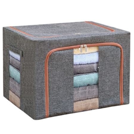 Cutie de depozitare pliabila,  Cu fermoar, 100 L, Textil, 60x42x40 cm, Cadru Metalic, Suport Baza Stabil din Plastic, Gri