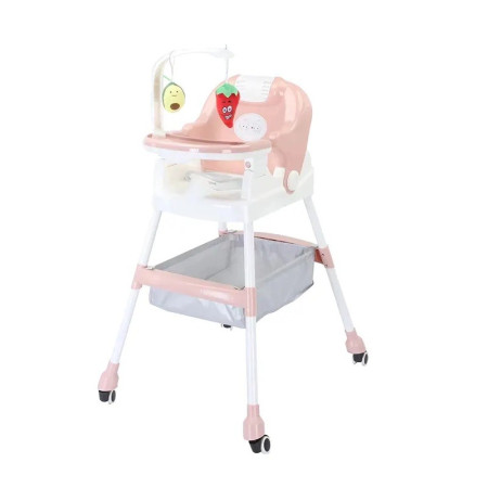 Scaun de Masa pentru Copii, Cyrax, Multifunctional, Pliabil, cu Roti, Cos de Depozitare, din Plastic, Centura de Siguranta, Suport de Agatat Jucarii, 110 x 60 x 70 cm, Roz