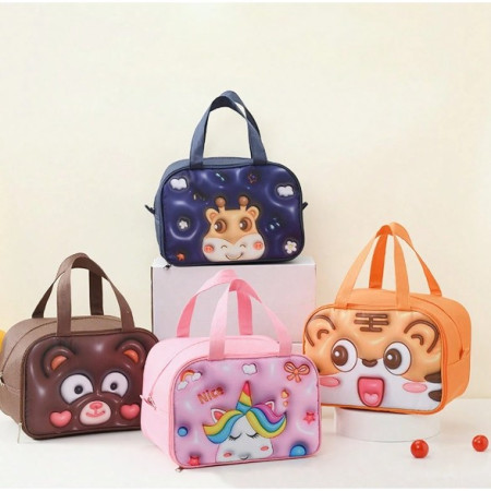 Geantă Frigorifică, Cyrax, cu Desene Animat 3D, Portabilă pentru Copii, de Prânz, din Pânză Oxford, 27.5x18x20 cm, Model Cerb, Albastru