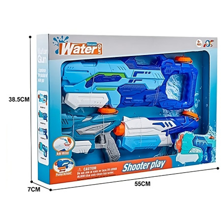 Set 3x Pistol cu Apa pentru Copii, Cyrax, 6ani+, Albastru, 1x 1000 ML +  2x 300 ML