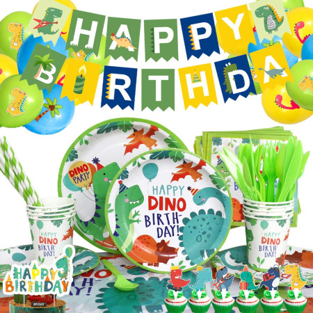 Set 10 Farfurii de Carton Happy Birthday, Cyrax, 23 cm, Tematica Aniversare, Model Dinozauri, Multicolor