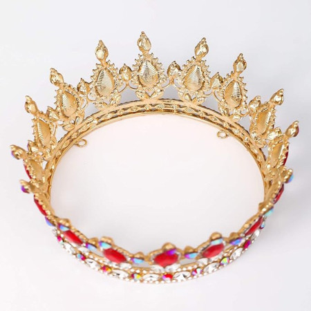 Diadema, Cyrax, din Aliaj, cu Cristale, Accesoriu Par, Aniversare, Nunta, Petrecere, 15 x 5.3 x 12.5 cm, Rosu/Alb