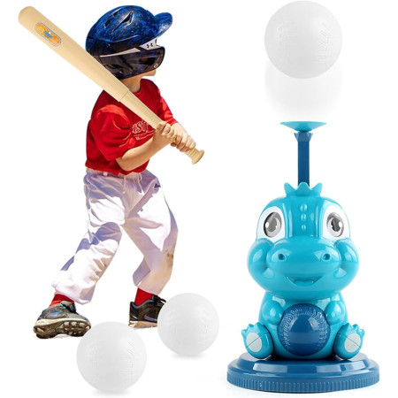 Set de Baseball 5 Piese pentru Copii, Cyrax, Jucarie Dinosaur Press, 14x23 cm, Verde/Albastru