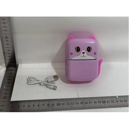 Set Mini Imprimanta Foto Portabila, Cyrax, Include: 1x Set de Markere, 5x Role de Hartie Termica, 5x Role Hartie Adeziva, Incarcare USB, Bluetooth, Print Alb-Negru, Model Pisicuta, Roz