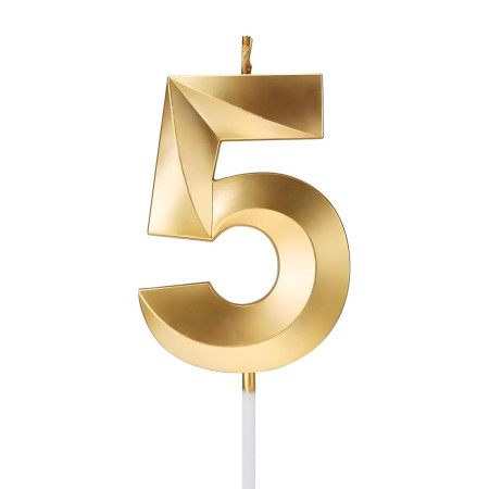 Lumanare Cifra 5, Cyrax, Model Diamond, 5 x 3.4 cm, Auriu