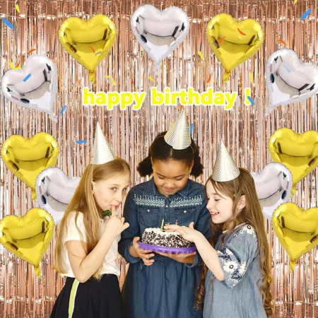 Set 2 Baloane din Folie Metalizata, Cyrax, Model Inimi, Tema Ziua Indragostitilor, 45 cm, Ambalaj Individual, Pai Inclus, Umflare cu Aer sau Heliu, Argintiu/Auriu