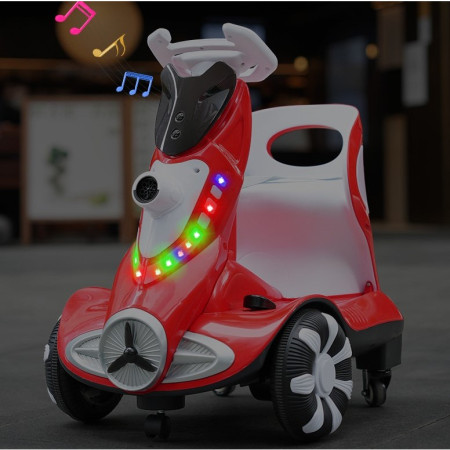 Masinuta electrica cu telecomanda pentru copii, Cyrax, roti spate rotire 360, 3- 6 ani, curea siguranta, baloane de sapun, lumini si sunete, self control si prin telecomanda, cu pedale de acceleratie si frana, rosie