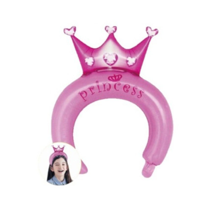 Balon din Folie Metalizata, Cyrax, Tip Coronita cu Urechi, Model Coronita de Printesa, Ambalaj Individual, Pai Inclus, Umflare cu Aer sau Heliu, 30 x 27 cm, Roz