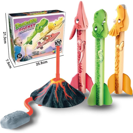 Jucarie pentru Copii, Cyrax, Lansator de Rachete cu Piciorul, un Singur Lansator, 3 Rachete Donozauri cu Lumini, 30 cm Inaltime, Model Vulcan, Multicolor