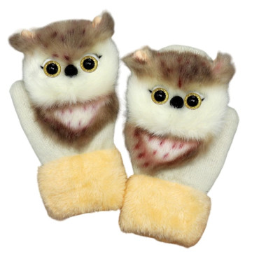 Manusi de Plus pentru Copii,  de Iarna, Groase, Moi, Calduroase, Model Animat Bufnita Alba