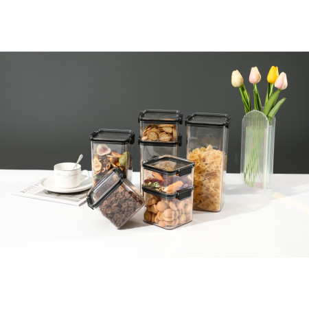 Set 8 Recipiente din Plastic, Cyrax, pentru Alimente/Obiecte, Inchidere Ermetica, 2 x 460 ml, 3 x 700 ml, 2 x 1300 ml, 1 x 1800 ml, Transparent