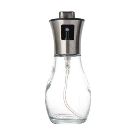 Sticla de ulei cu Pulverizator, Cyrax, Sticla pentru Lichide de Bucatarie, Otet, Sos, 16.7 x 5.2 cm, Volum 200 ml, Gri