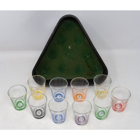 Set 10 pahare de shot Cyrax, cu Suport de Biliard, 30 ml, din sticla, 10 x 10 cm, multicolor