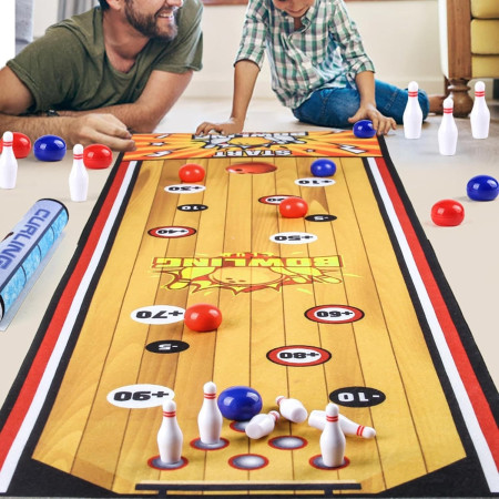 Joc Interactiv, Cyrax, Covor de Bowling 90 x 20 cm, 1-4 Jucatori, +5 Ani, 6 Mingi Incluse, 6 Popice, Galben