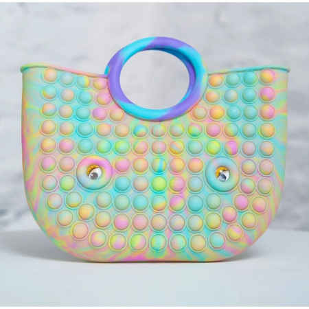 Jucarie Antistres, Cyrax, Tip Pop It Now and Flip It, Geanta, din Silicon, 28 cm, Multicolor