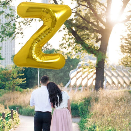 Balon Folie Metalizata Litera Z, Cyrax, 80 cm, Umflati cu Heliu sau Aer, Ambalaj Individual, Pai inclus, Auriu