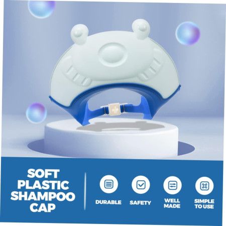 Cyrax Viziera de Protectie Baie Pentru Copii, Fippy, Model Broasca, Dimensiune ajustabila, Durabil, Usor de curatat, Impotriva Samponului, pentru Ochi si Urechi, TPE+PP, 24x23 cm, Albastru