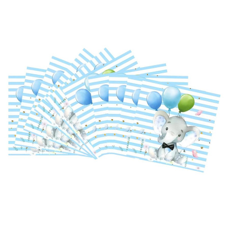 Set 20 de Servetele de Masa, Cyrax, Imprimeu Elefant, din Hartie, 16.5 x 16.5 cm, Albastru