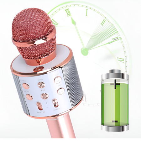 Microfon Karaoke, Cyrax, pentru Copii, Bluetooth, Boxa Incorporata, Compatibil cu Orice Smartphone, Acumulator Integrat, Multifunctional, Rose Gold