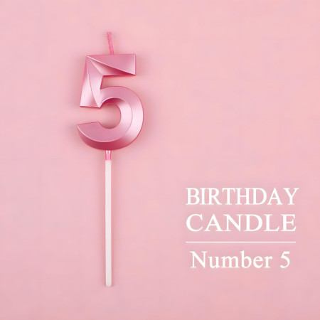 Lumanare Cifra 5, Cyrax, Model Diamond, 5 x 3.4 cm, Roz