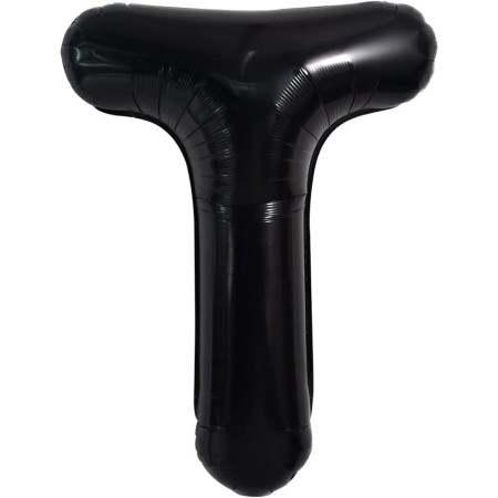 Balon Folie Metalizata Litera T, Cyrax, 40 cm, Umflati cu Heliu sau Aer, Ambalaj Individual, Pai inclus, Negru