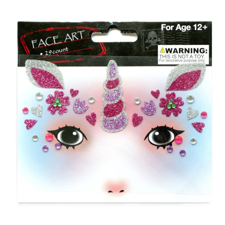 Sticker Temporar pentru Fata, Cyrax, pentru Machiaj, Face Art, Halloween, Teatru, Model Unicorn, Multicolor