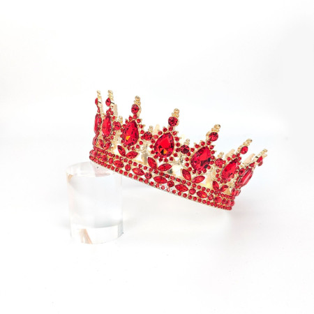 Diadema, Cyrax, din Aliaj, cu Cristale, Accesoriu Par, Aniversare, Nunta, Petrecere, 15.5 x 5.3 cm, Rosu