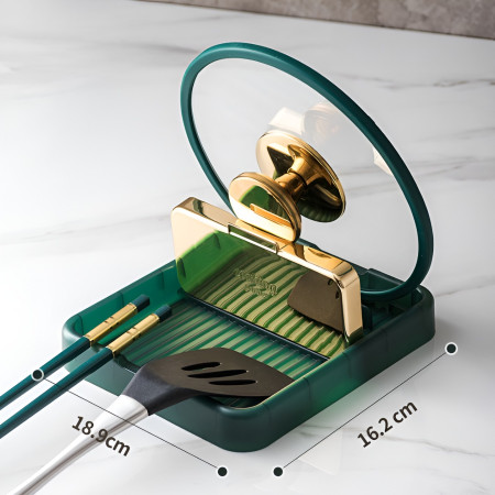 Suport Pliabil, Cyrax, pentru Capace, Linguri, Multifunctional, Plasare pe Blatul de Bucatarie, 18.9x16.2x2.6 cm, Verde