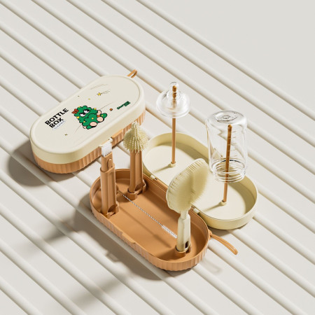 Set 7 Piese de Spalat/Uscat Biberoane, Cyrax, Portabil, Peri de Silicon, pentru Tetine, Suzete, Biberoane, Paie, Cutie Inclusa, 20 x 9.5 cm, Portocaliu