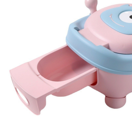 Olita pentru Copii, Cyrax, +6 luni, Compartiment Detasabil, cu Capac, Antiderapanta, din Plastic, Colac Moale, Model Animat Ciclop, cu Maner, 33 x 21 x 45 cm, Albastru/Roz