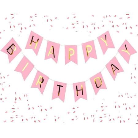 Banner Happy Birthday 100x200 cm, Cyrax, Dimensiune Stegulet 11.5x16.5 cm, Rola de Ata Inclusa, Roz