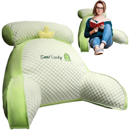 Perna Multifunctionala,  Spatar pentru Pat, Protectie Lombara, Marime Medie, 60 x 40 cm, din Plus, Model Dinozaur, Verde