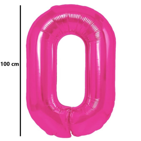 Balon din Folie Metalizata, Cyrax, Figurina Cifra, Model 0, Tema Aniversare 100 cm, Ambalaj Individual, Pai Inclus, Umflare cu Aer sau Heliu, Roz