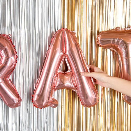 Balon Folie Metalizata Litera A, Cyrax, 40 cm, Umflati cu Heliu sau Aer, Ambalaj Individual, Pai inclus, Rose Gold