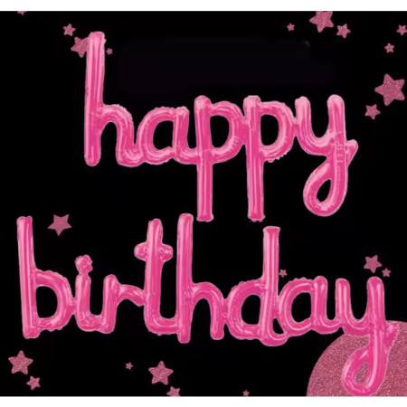 Set Baloane din Folie Metalizata, Cyrax, Model Happy Birthday, 45x85 cm, 45x124cm, Baloane Party, Ambalaj Individual, Pai Inclus, Umflare cu Aer sau Heliu, Roz